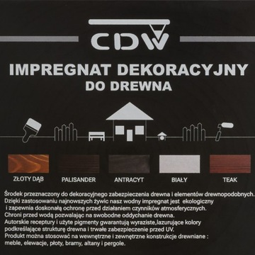 IMPREGNAT DO DREWNA ZŁOTY DĄB 5L WODOODPORNY OCHRONNY INTENSYWNY KOLOR CDW