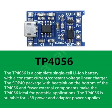 SUPER Зарядное устройство для TP4056 microUSB Li-Ion, защищенное.