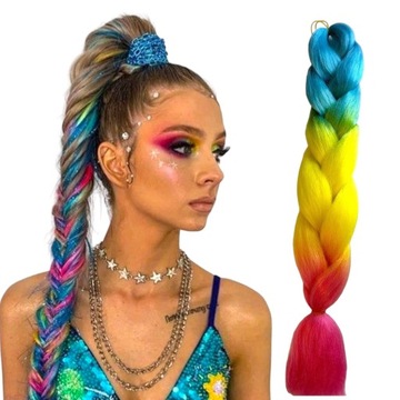 WŁOSY syntetyczne do Warkoczyków OMBRE KOLOROWE