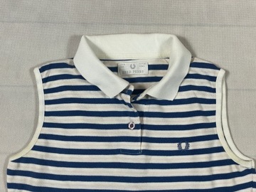 Fred Perry T-Shirt Koszulka Polo Bezrękawnik Damska Paski Logo Klasyk XS S