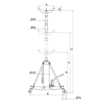 Гидравлический подъемник 1000 кг, высота 899-1899 мм, 36 движений до макс.