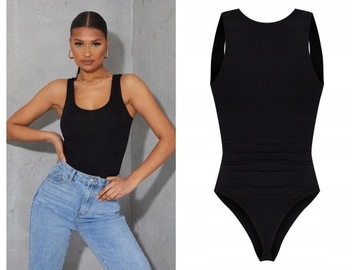 B030C23 PrettyLittleThing CZARNE BODY GŁADKIE 36