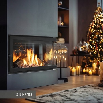 KOMINEK NAROŻNY WKŁAD KOMINKOWY STALOWY ZIBI 11Kw LEWY REKUPERACJA ZESTAW