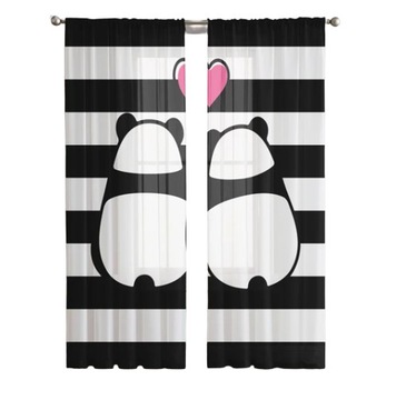 DZIECIĘCE ZASŁONY KOMPLET 2 SZT PANDA MIŚ 135X160 CM czarno biała