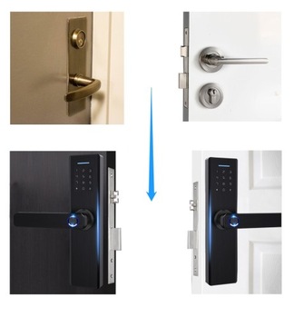 ЭЛЕКТРОННЫЙ ДВЕРНОЙ ЗАМОК, РУЧКА, КОД+RFID+ОТПЕЧАТКИ ПАЛЬЦЕВ TUYA SMART WIFI