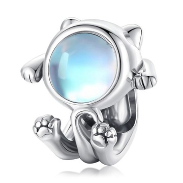 Charms Kosmiczny KOT Kamień Księżycowy Srebro 925