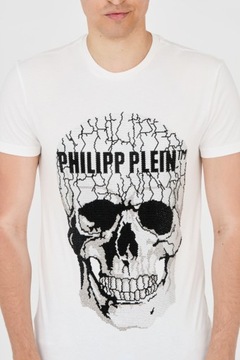 PHILIPP PLEIN T-shirt biały z popękaną czaszką L