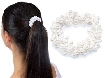ТРЯЗКА ДЛЯ ВОЛОС, жемчужная, растягивающаяся, ЖЕМЧУГ, БЕЛЫЙ