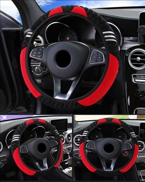 ЧЕХОЛ НА РУЛЬ КОША МЕХ УНИВЕРСАЛЬНЫЙ ЧЕРНЫЙ КРАСНЫЙ
