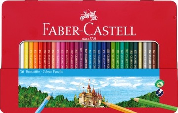 FABER-CASTELL Kredki ołówkowe Eco 36 kolory Zamek METAL duży zestaw