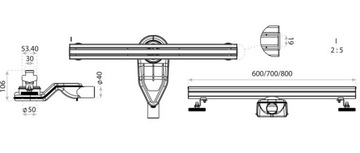 ЛИНЕЙНЫЙ СЛИВ 70 СМ УЗКИЙ ВРАЩАЮЩИЙСЯ СИФОН