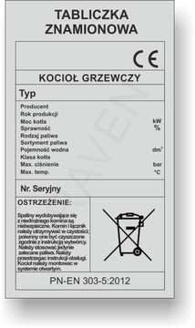 Tabliczka znamionowa na grzewczy, piec, C.O.+ GRAWER TRWAŁY