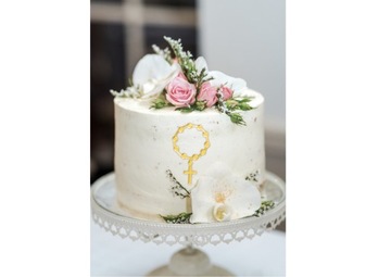 DEKORACJA NA BOK TORTU KOMUNIA RÓŻANIEC Złoty