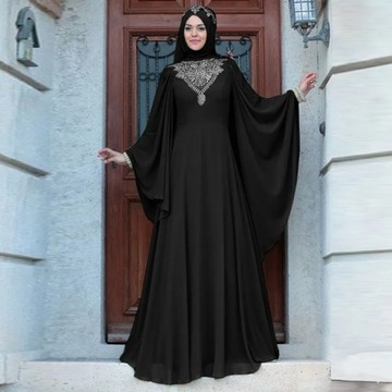 Elegant Muslim Lace Embroidery Abaya Dress Maxi Ev