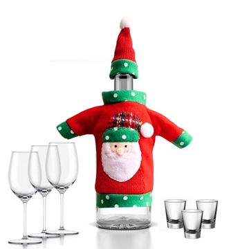 Рождественский чехол для бутылки Винный чехол Одежда Санта-Клауса с оленями 2 шт.