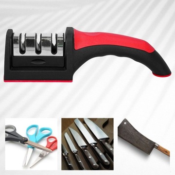 Точилка для кухонных ножей 3-в-1, трехфазный точильный камень, сталь, камень, компактная