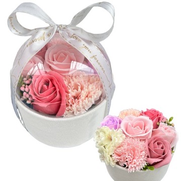 FLOWER BOX KWIATY MYDLANE PREZENT WALENTYNKI DZIEŃ KOBIET DZIEŃ BABCI
