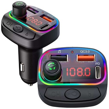 TRANSMITER SAMOCHODOWY FM BLUETOOTH SZYBKA ŁADOWARKA 7 KOLOR RGB MP3 2XUSB