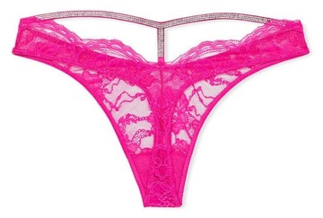 Stringi koronkowe Victoria's Secret z cyrkoniami, różowe XS