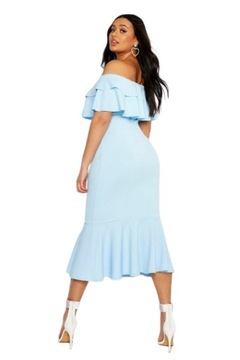 Boohoo błękitna sukienka midi falbany 44