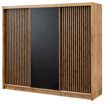 Szafa przesuwna z lamelami MEBLETELENGA LONDON 250x215x60 dąb wotan /czarny