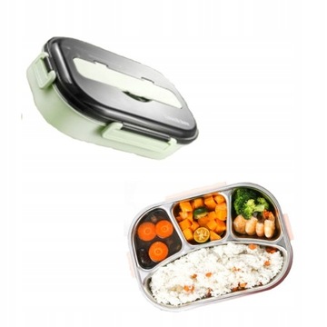 POJEMNIK Lunch Box OBIADOWY Dzielony 4komory 1,3L