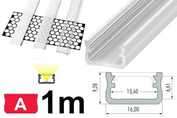 PROFIL DO TAŚM LED ALU TYP A BIAŁY 1M + KLOSZ