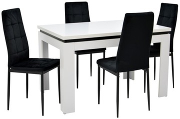Stół 80x120/160 cm i 4 krzesła welur czarny