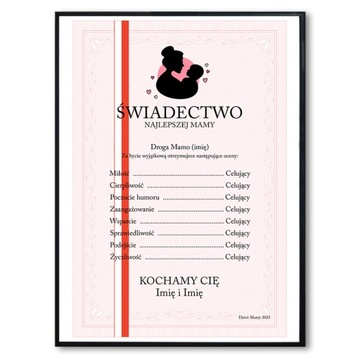 ŚWIADECTWO Najlepszej MAMY Personalizowany PREZENT