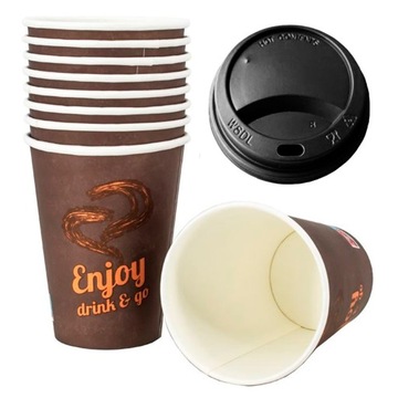 Kubek papierowy z przykrywka do ciepłego Enjoy 300ml FI90 50 szt EKO