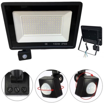 HALOGEN NAŚWIETLACZ LED 150W CZUJNIK RUCHU SZCZELNOŚĆ IP66 ZIMNY BIAŁY