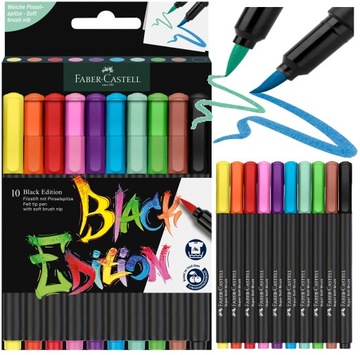FABER-CASTELL Flamastry pisaki pędzelkowe 10 kol mazaki brush pen ZESTAW