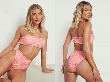 R007R44 Boohoo BIKINI DÓŁ WZÓR RÓŻOWY ŻÓŁTY 38