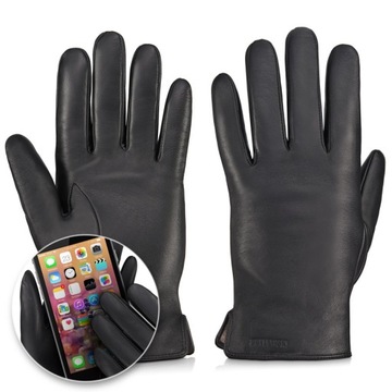 BETLEWSKI Rękawiczki skórzane męskie do smartfona dotykowe markowe skóra XL