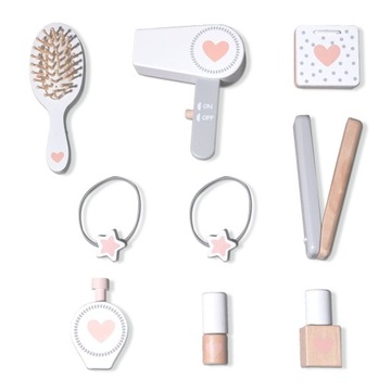 Деревянный туалетный столик для детей со стулом, аксессуарами и светодиодной подсветкой.