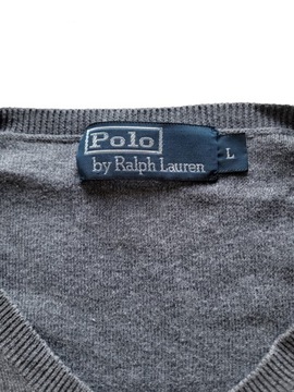Szary męski bawełniany sweter Polo Ralph Lauren L dekolt serek V