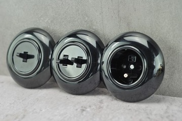 Розетка лофт черная, 230В ретро контакт LOFT