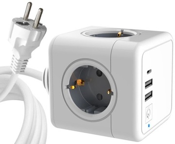 KOSTKA ZASILAJĄCA ROZGAŁĘŹNIK PRZEDŁUŻACZ LISTWA ANTYPRZEPIĘCIOWA 7w1 USB !