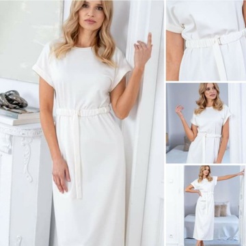Sukienka Beżowa Z Miękkiej Dzianiny 0975 LALOUS rozS
