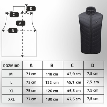 Kamizelka Podgrzewana USB Męski Męska kurtka bezrękawnik ogrzewany XXL