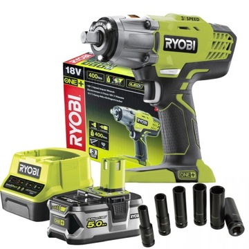 RYOBI УДАРНЫЙ КЛЮЧ ONE+ 18 В R18IW3-0 400 НМ 5AH + 6 ДЛИННЫХ НАСАДОК GEKO
