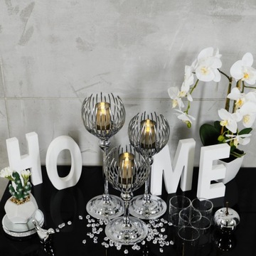 Srebrny świecznik lampion glamour TORINO 3szt XXL