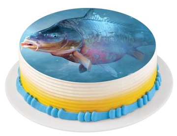 BARDZO GRUBY OPŁATEK NA TORT WĘDKARZ RYBA 20 CM