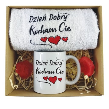 ZESTAW KUBEK RĘCZNIK PREZENT NA WALENTYNKI DLA MĘŻA ŻONY NIEJ NIEGO