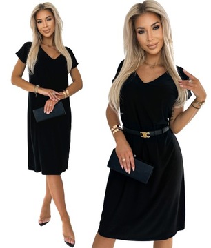 Kobieca Klasyczna Sukienka Elegancka Czarna Koronkowe Plecy Dekolt Serek V