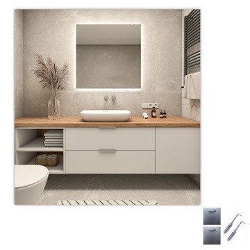 LUSTRO LED 80x80 cm LEDOWE KWADRATOWE PODŚWIETLANE NOWOCZESNE FREESIA