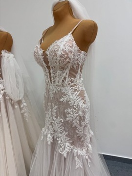 Новое свадебное платье-русалка-рыбка с блестящим кружевом 38/40