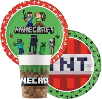 ZESTAW KUBKI TALERZYKI MINECRAFT TNT 16szt
