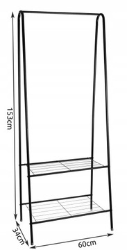 ЧЕРНАЯ ВЕШАЛКА ДЛЯ ОДЕЖДЫ ВЕШАЛКА ДЛЯ ОДЕЖДЫ + 2 ПОЛКИ 60x153 см