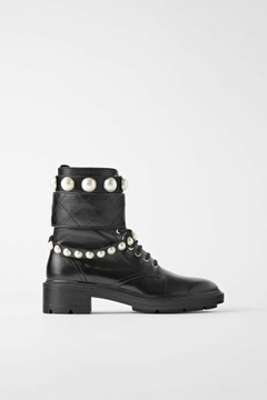 ZARA BOTKI SKÓRZANE Z PERŁAMI BIKER GLANY 2164510 R.38